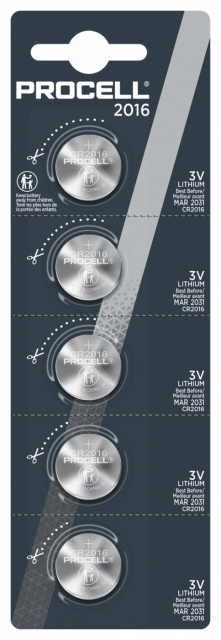 Procell Litium CR2016, 3v 5 stk. detaljhandel