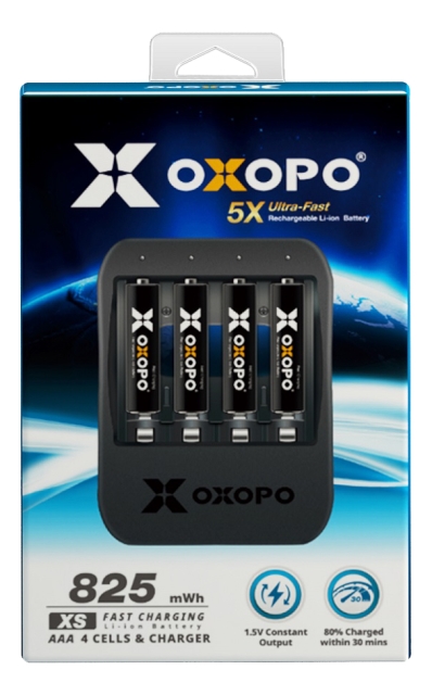 OXOPO Li-Ion 4xAAA 550 mAh batteri med lader