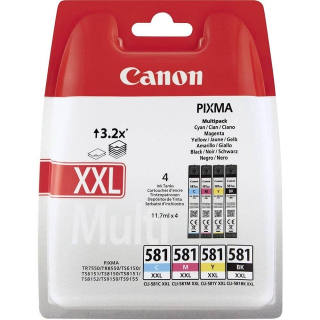 Canon Blæk Multipack 1998C005 CLI-581XXL Sort/Cyan/Magenta/Gul