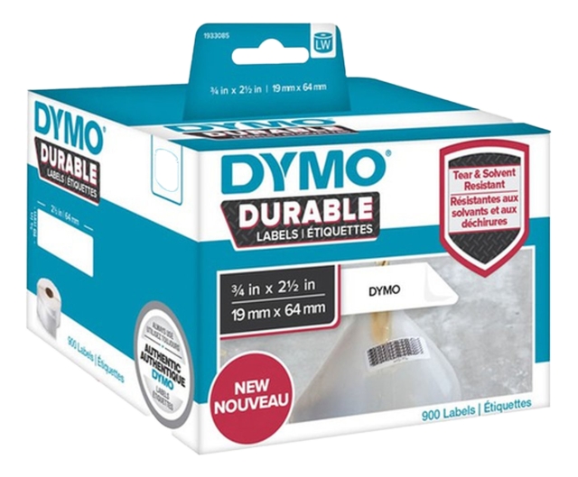 DYMO LW Durable strekkode 19mm x 64mm, 900 etiketter, vit