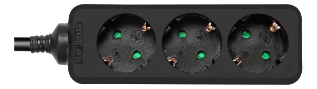 DELTACO Jordet grenuttak, 3x CEE 7/3, 1x CEE 7/7, barnesikret, 5m, svart