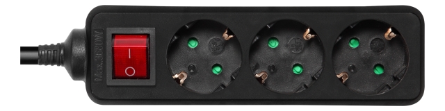 DELTACO Jordet grenuttag strømbryter, 3xCEE 7/3, 1xCEE 7/7, 3m, sv