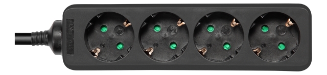 DELTACO Jordet grenuttak, 4x CEE 7/3, 1x CEE 7/7, barnesikret, 3m, svart