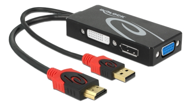 DeLOCK Adapter HDMI hann > DVI / VGA / DisplayPort hunn 4K svart