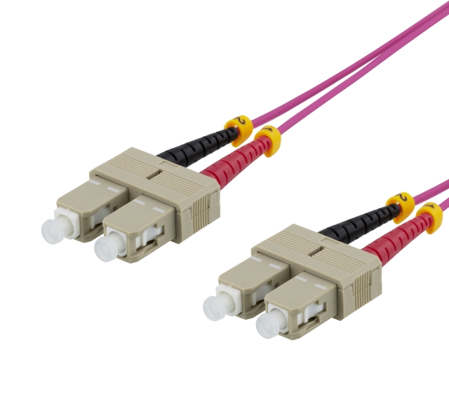 DELTACO OM4 Fiberkabel, SC - SC Duplex, 50/125, 1m, rosa