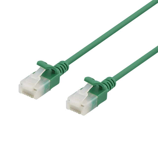 DELTACO U/UTP Cat6a patchkabel, slank, 3,5 mm diameter, 1 m, grønn