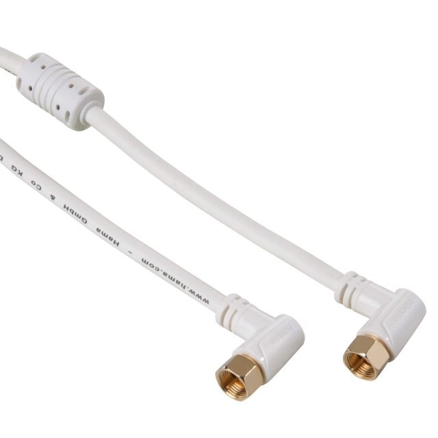Hama Kabel Antenn SAT 95dB Vinklet F-Plug - F-Plug Gull Hvit 1.5m