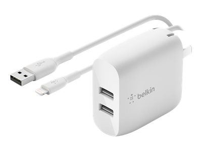 Belkin Vegglader med 2x USB-kontakt + Lightning-kabel 1 m 