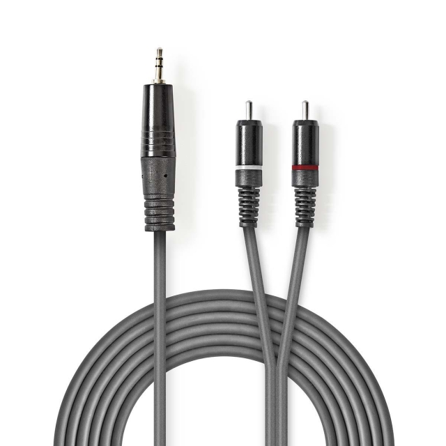 Nedis Stereo lydkabel | 3.5 mm Han | 2x RCA Han | Nikkel belagt | 1.50 m | Rund | Mørk Grå | Pappetui