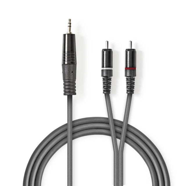 Nedis Stereo lydkabel | 3.5 mm Han | 2x RCA Han | Nikkel belagt | 3.00 m | Rund | Mørk Grå | Pappetui
