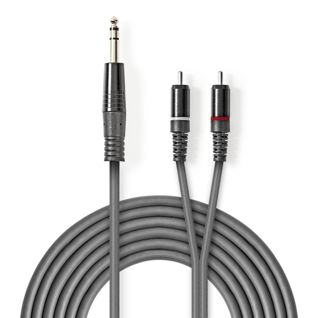 Nedis Stereo lydkabel | 6.35 mm Han | 2x RCA Han | Nikkel belagt | 1.50 m | Rund | Mørk Grå | Pappetui