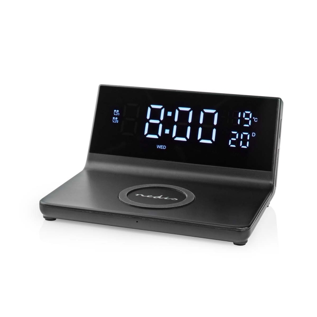 Nedis Alarm clock wireless charger | Qi sertifisert | 5 / 7.5 / 10 / 15 W | USB-A Male | 2 Alarmtider | slumrefunksjon