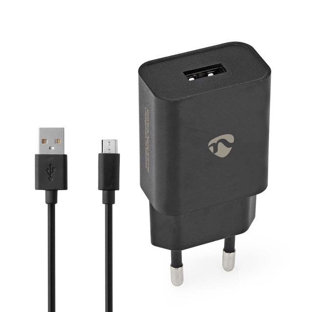 Nedis vegg lader | 5 W | 1.0 A A | Antall utganger: 1 | USB-A | Micro USB (Løs) Kabel | 1.00 m | Single Voltage Output | Sort