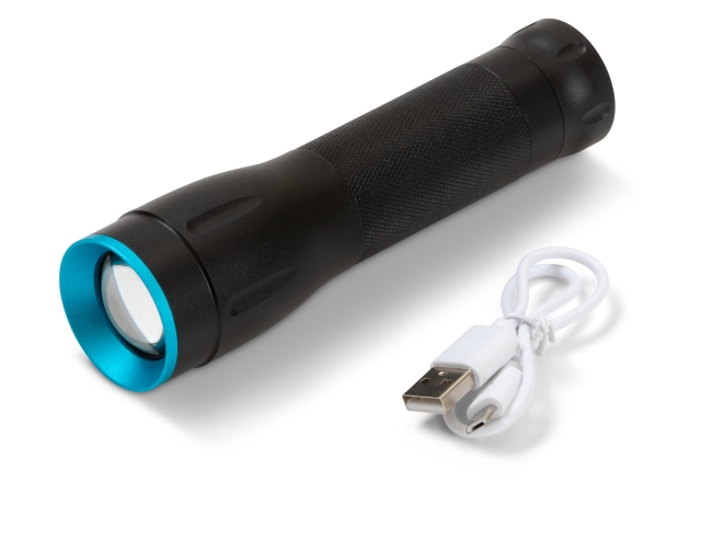 Lommelykt 10W, zoom, USB-lading