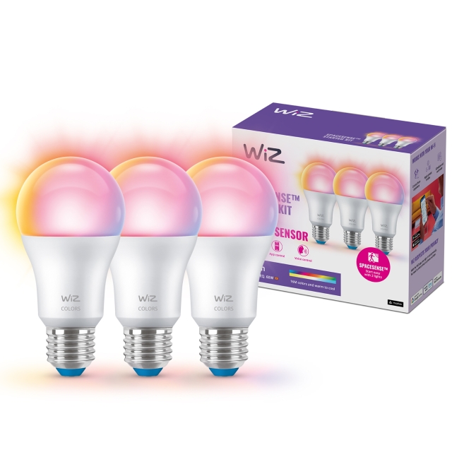 WiZ WiFi Smart LED E27 60W farge + varm-kald hvit 3-pakning