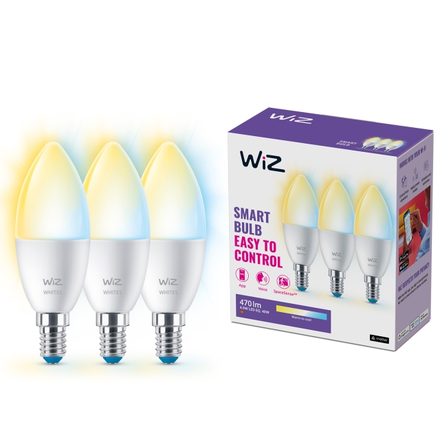 WiZ WiFi Smart LED E14 Crown 40W varm-kald hvit 470 lm 3-pk