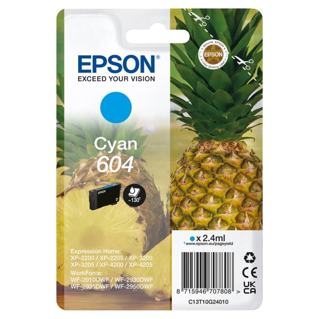 EPSON Blekk C13T10G24010 604 Cyan Ananas