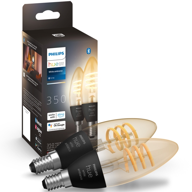 Philips Hue Hvit Ambiance Filament E14 Crown 350 lm 2-pk