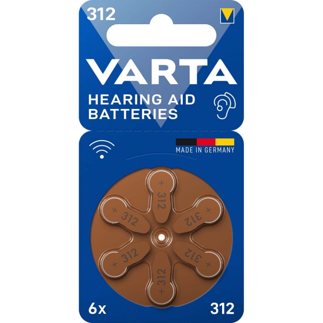 Varta Sinc-Air Batteri PR41 Type 312 | 1.45 V DC | 6-Blister | Høreapparat | Brun