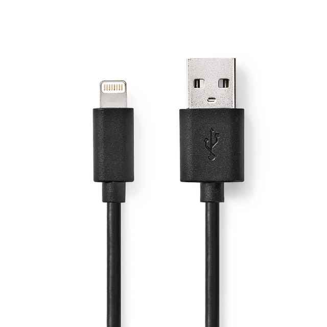 Nedis Lightning Kabel | USB 2.0 | Apple Lightning 8-Pinners | USB-A Han | 480 Mbps | Nikkel belagt | 2.00 m | Rund | PVC | Sort | Label
