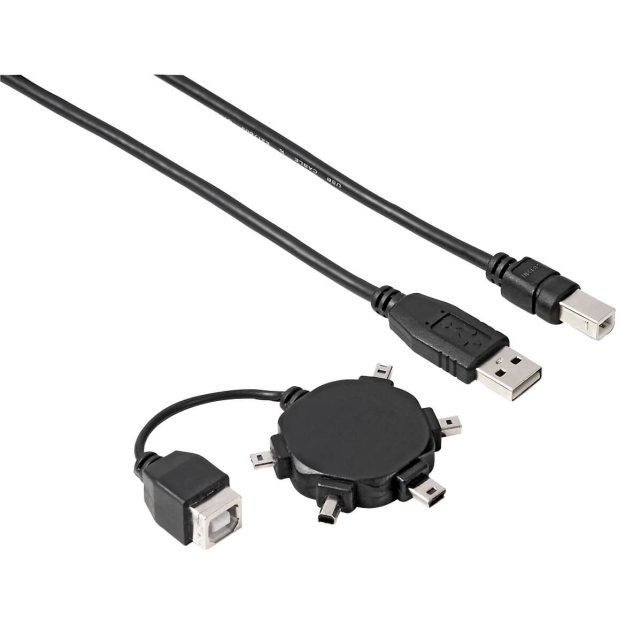 Hama Kabel USB A-B Inkl 5x Adapter Svart 0.5m
