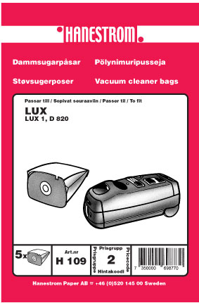 hanestroem Dammsugarpåsar Hanestrom LUX 1. D 820