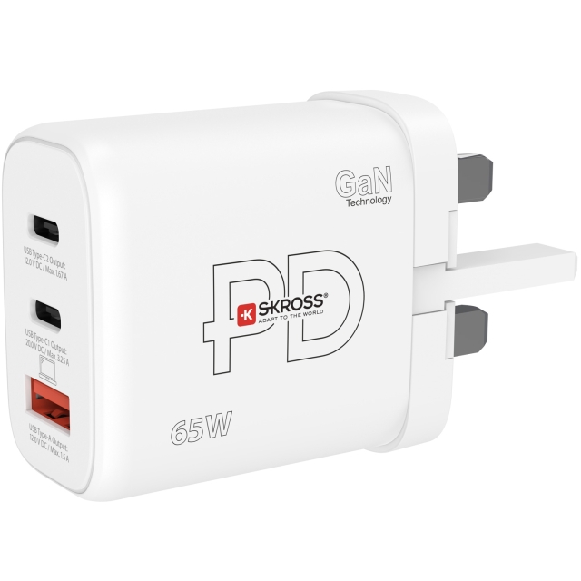 SKROSS Strømlader UK mfl. 2xUSB-C PD + 1xUSB-A GaN 65W