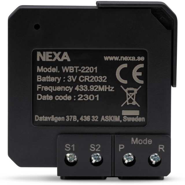 Nexa WBT-2201 Innebygd batteridrevet sender på/av/dimmer 2 kanaler