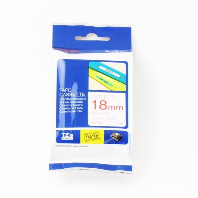 Brother Teip TZE-242 18mm Röd på Vit