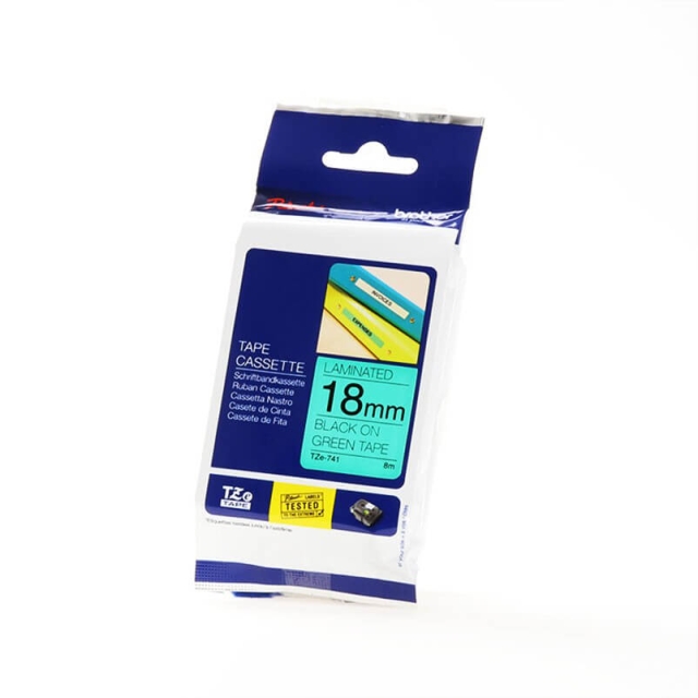 Brother Teip TZE-741 18mm Svart på Grön