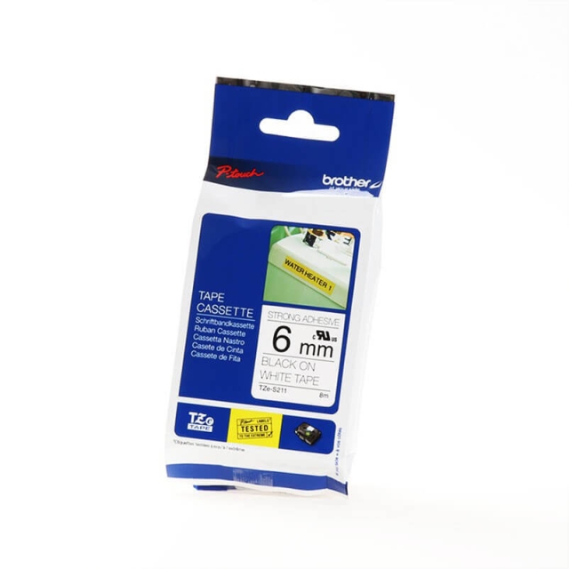 Brother Tape TZE-S211 6mm Svart på Vit