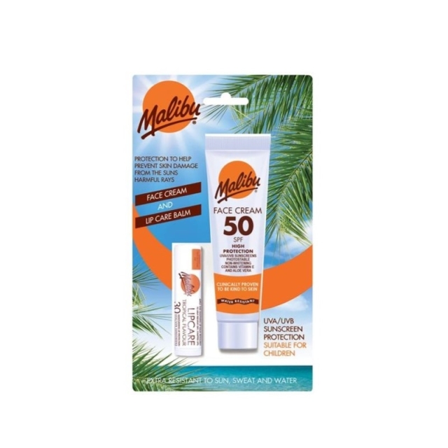 Malibu Face Sun Lotion 50 40 ml og leppepomade