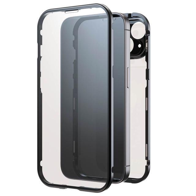 BLACK ROCK Mobildeksel 360° Glass Transp/Svart - iPhone 15
