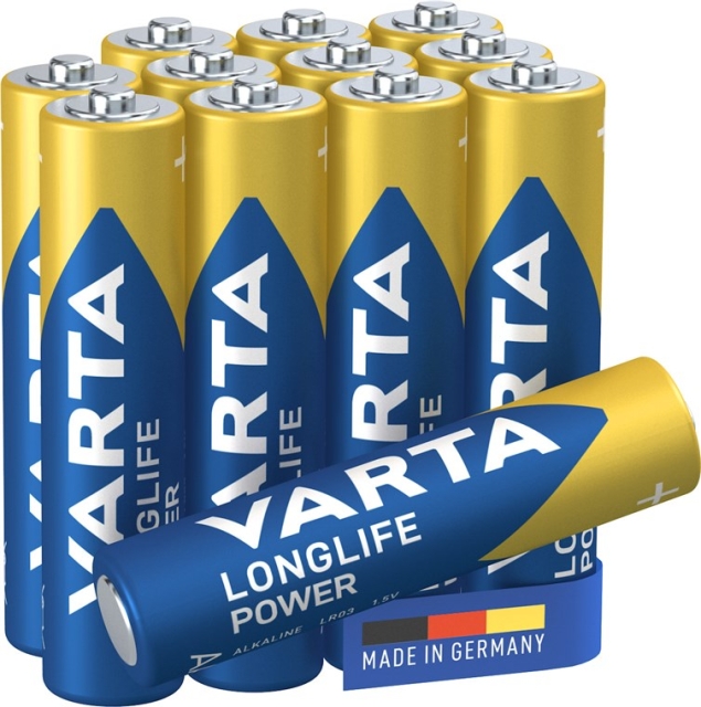 Varta LR03/AAA (Micro) (4903) batteri, 12 stk. eske alkalisk manganbatteri, 1,5 V