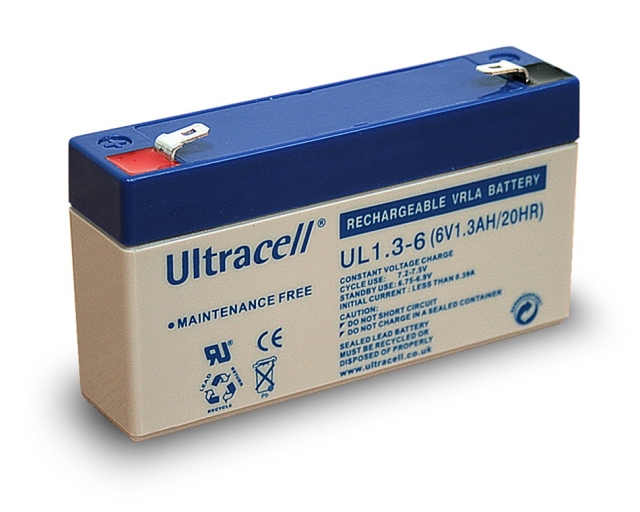 Ultracell Blybatteri 6 V, 1,3 Ah (UL1.3-6) Faston (4,8 mm) Blybatteri