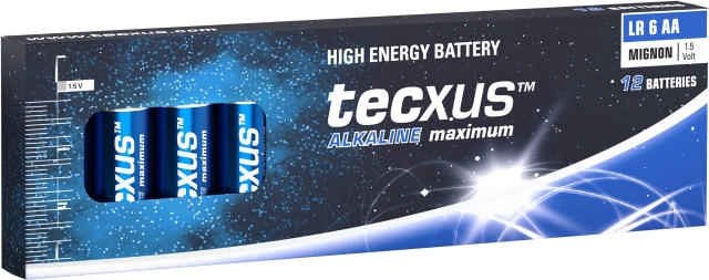 tecxus LR6/AA (Mignon) batteri, 12 stk. eske alkalisk manganbatteri, 1,5 V