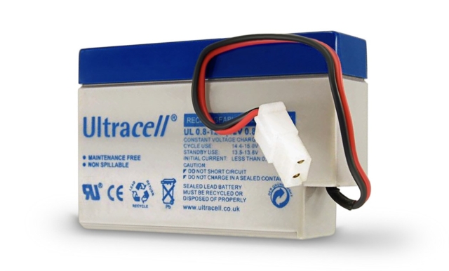 Ultracell Blybatteri 12 V, 0,8 Ah (UL0,8-12) AMP-kontakt Blybatteri