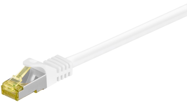 Goobay RJ45 patchkabel S/FTP (PiMF), 500 MHz, med CAT 7 råkabel, hvit, 15 m LSZH halogenfri kabelkappe, kobber, RJ45-kontakt (CAT 6A)