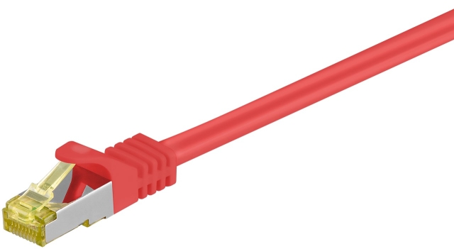 Goobay RJ45 patchkabel S/FTP (PiMF), 500 MHz, med CAT 7 råkabel, rød, 15 m LSZH halogenfri kabelmantel, kobber, RJ45-kontakt (CAT 6A)