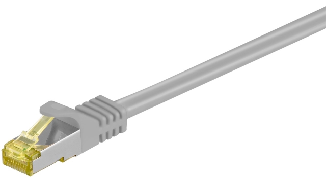 Goobay RJ45 patchkabel S/FTP (PiMF), 500 MHz, med CAT 7 råkabel, grå, 20 m LSZH halogenfri kabelkappe, kobber, RJ45-kontakt (CAT 6A)