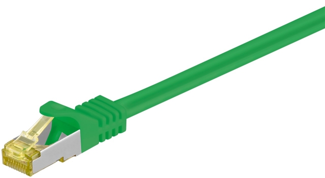 Goobay RJ45 patchkabel S/FTP (PiMF), 500 MHz, med CAT 7 råkabel, grønn, 25 m LSZH halogenfri kabelkappe, kobber, RJ45-kontakt (CAT 6A)