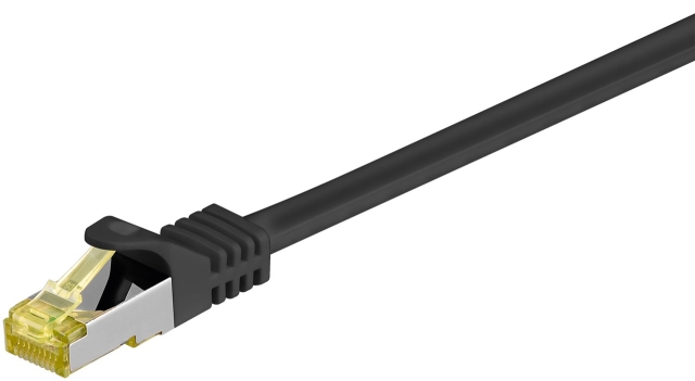 Goobay RJ45 patchkabel S/FTP (PiMF), 500 MHz, med CAT 7 råkabel, svart, 30 m LSZH halogenfri kabelmantel, kobber, RJ45-kontakt (CAT 6A)