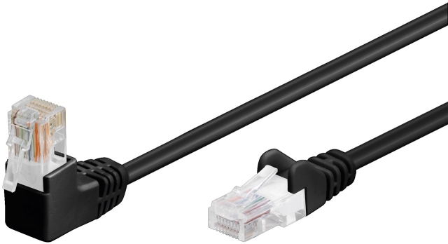 Goobay Kretskabel CAT 5e, 1x 90° vinklet, U/UTP, svart, 5 m kobberbelagt aluminiumtråd (CCA), 1x RJ45-plugg 90° (8P8C)