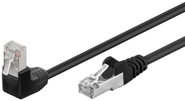 Goobay Kretskabel CAT 5e, 1x 90° vinklet, F/UTP, svart, 1 m kobberbelagt aluminiumtråd (CCA), 1x RJ45-plugg 90° (8P8C)