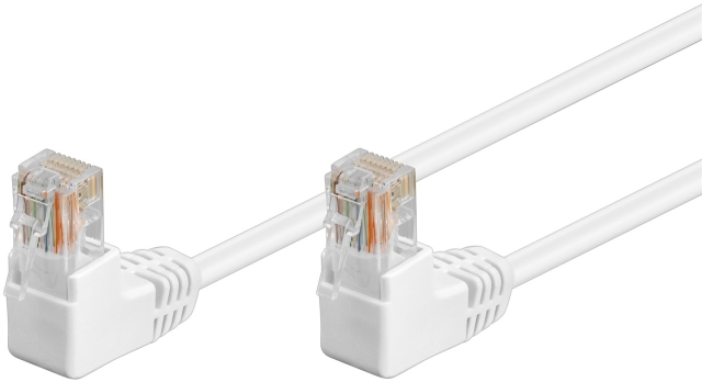 Goobay Kretskabel CAT 5e, 2x 90° vinklet, U/UTP, hvit, 0,5 m kobberbelagt aluminiumtråd (CCA), 2x RJ45-plugg 90° (8P8C)