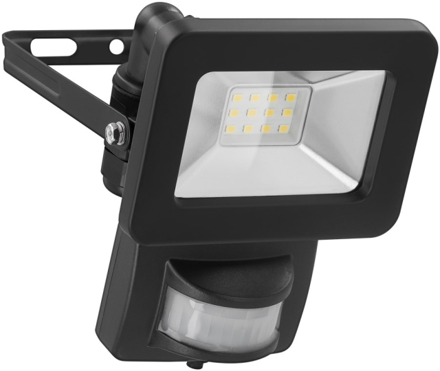 Goobay Utendørs LED-lyskaster, 10 W, med bevegelsesdetektor med 850 lm, nøytralt hvitt lys (4000 K), PIR-sensor med ON/OFF-funksjon og M16-kabelgjennomføring, egnet for utendørs bruk (IP44)