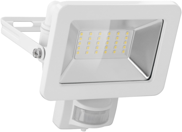 Goobay Utendørs LED-lyskaster, 30 W, med bevegelsesdetektor med 2550 lm, nøytralt hvitt lys (4000 K), PIR-sensor med PÅ/AV-funksjon og M16-kabelgjennomføring, egnet for utendørs bruk (IP44)