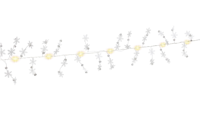 Goobay 10 LED lyskjede sølvtråd "Snowflakes" med timerfunksjon, varmhvit (3000 K), batteridrevet