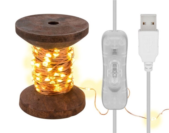 Goobay LED-lys "Bobin", liten med 3 m USB-kabel, 10 m lyssløyfe med 100 mikro-LED i varmhvit (2700 K) og bryter (av/på)