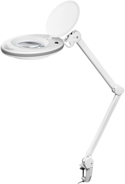 Goobay LED-forstørrelseslampe med klips, 8 W, hvit 650 lm, 127 mm krystallglasslinse, 1,75x forstørrelse, 3 dioptrier